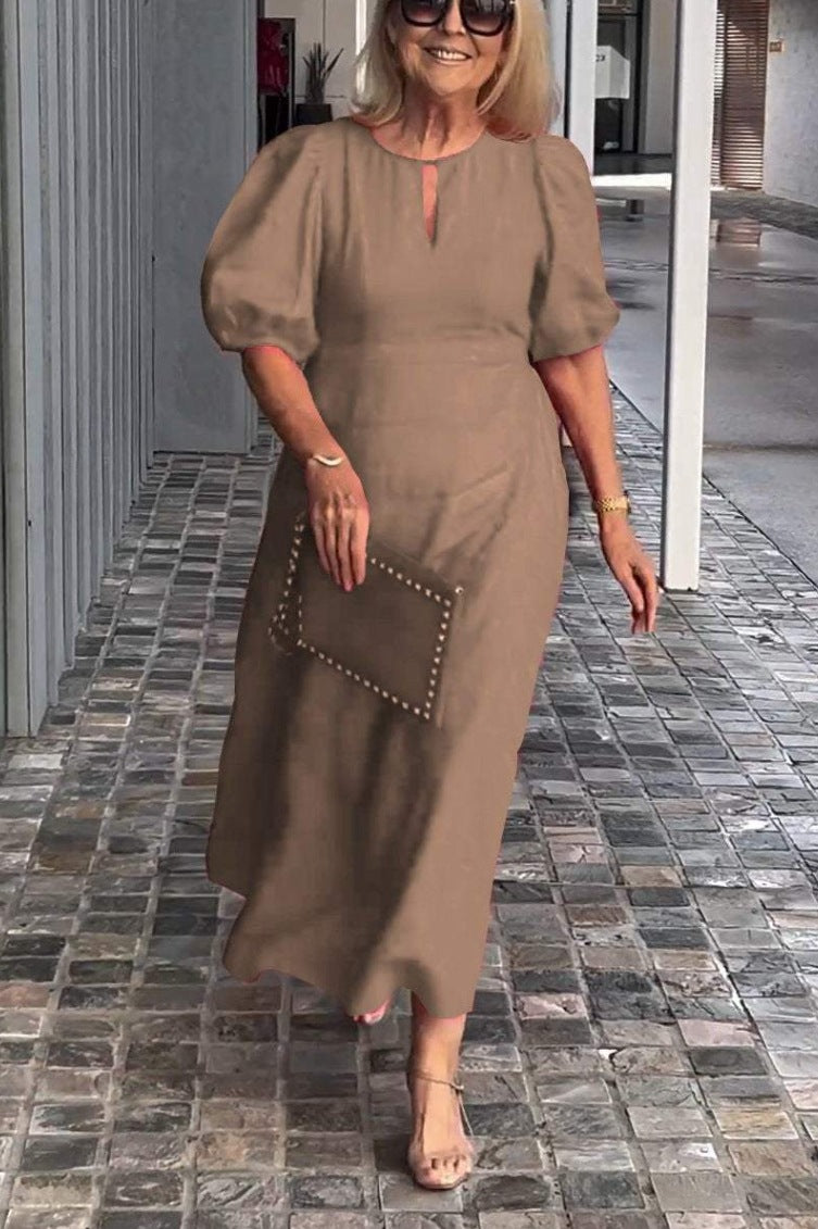 Women's Solid Color Loose-fitting Casual Puff Sleeve Dress