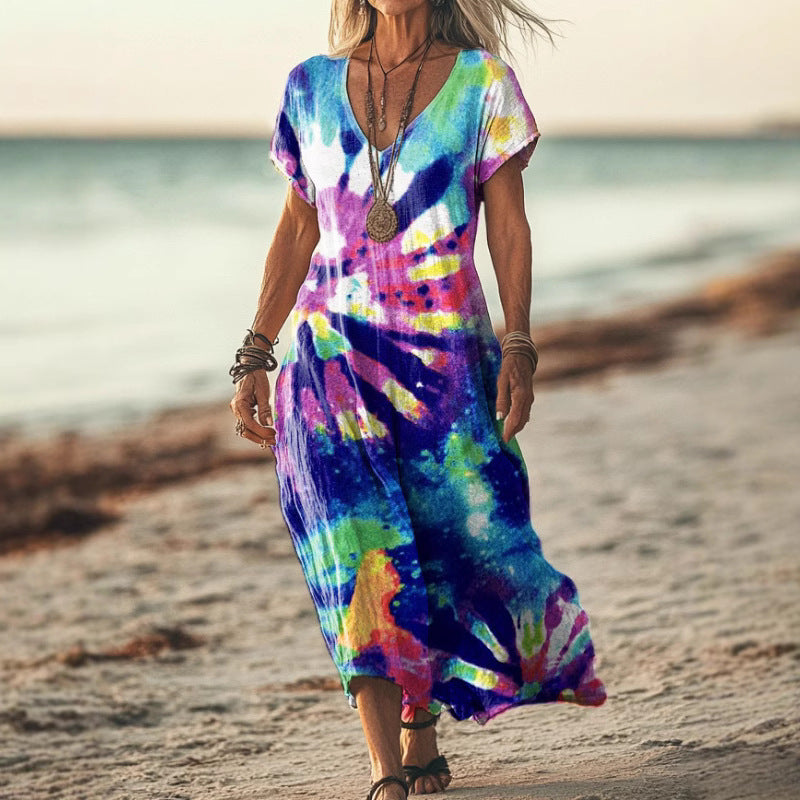 Women's Creative Floral Summer Sleeve Midi Dress