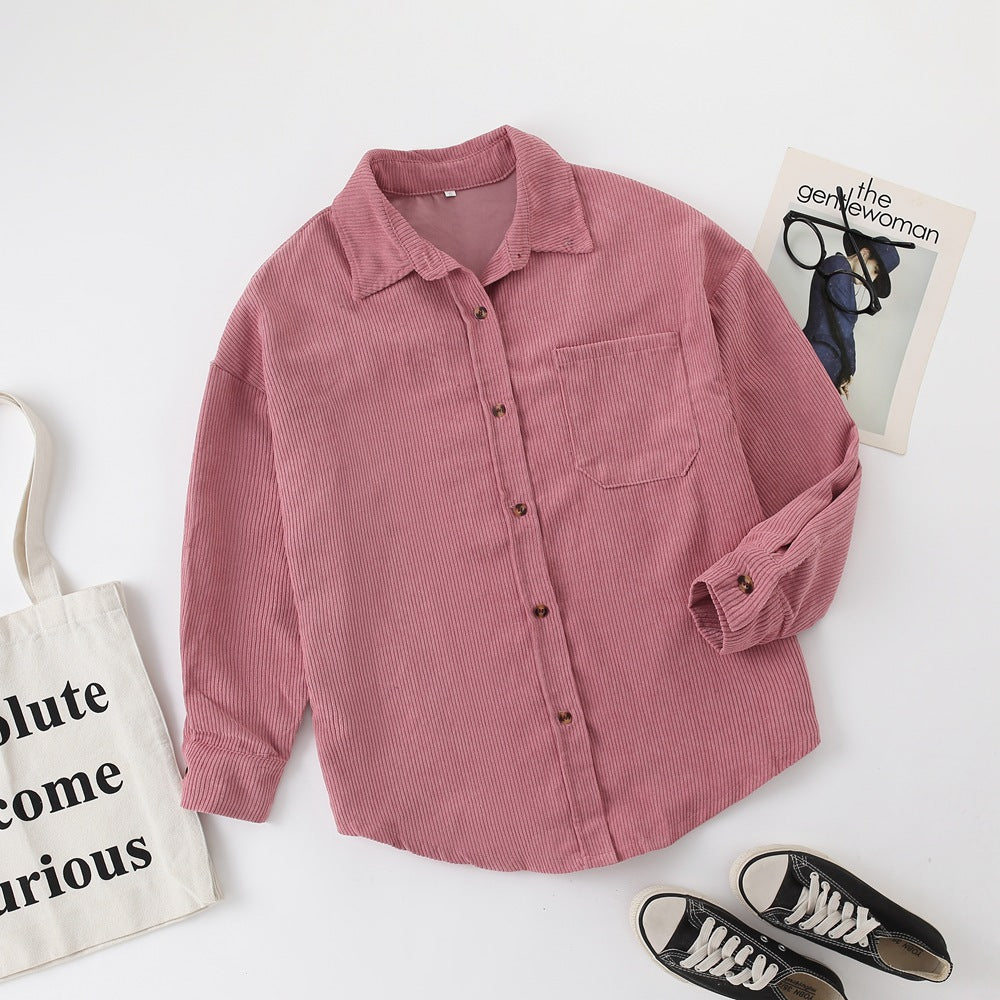 Durable Women's Loose Leisure Corduroy Shirt Blouse