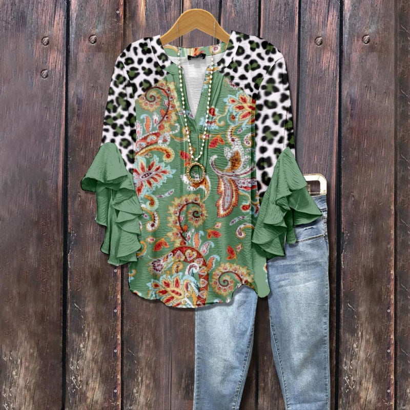 Women's Bubble Wrinkle Floral Element Digital Printing Casual Trend Women's T-shirt