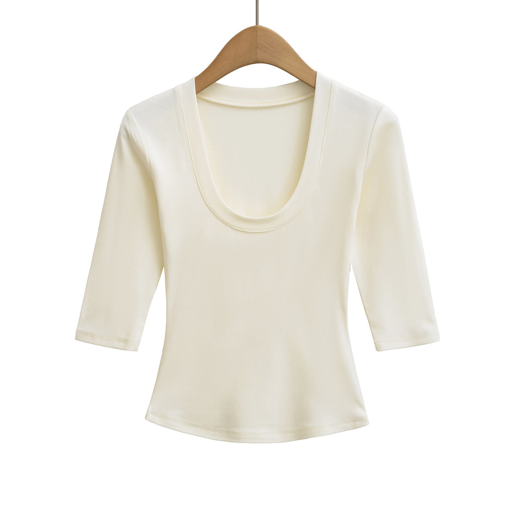Women's Color Half Sleeves Knitted Inner Match Bottoming Women's T-shirt
