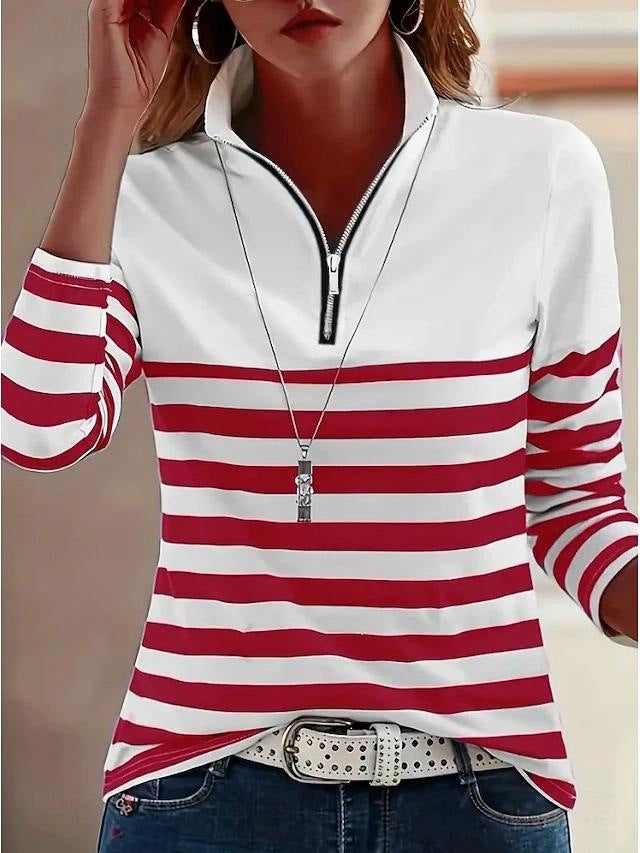 Unique Women's Half Zipper Digital Printing Blouse