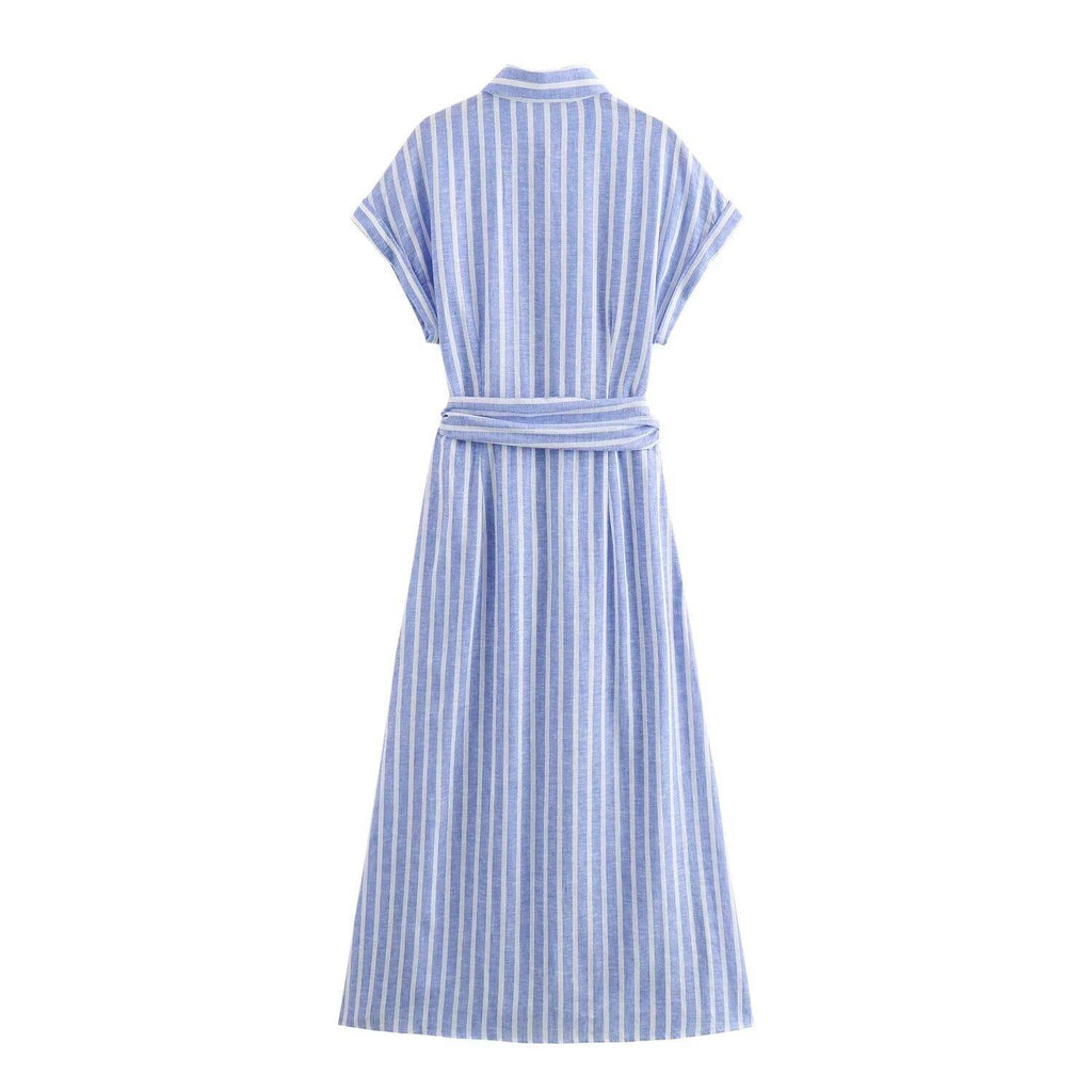 Women's Linen Blended Striped Picture Color Personality Dress