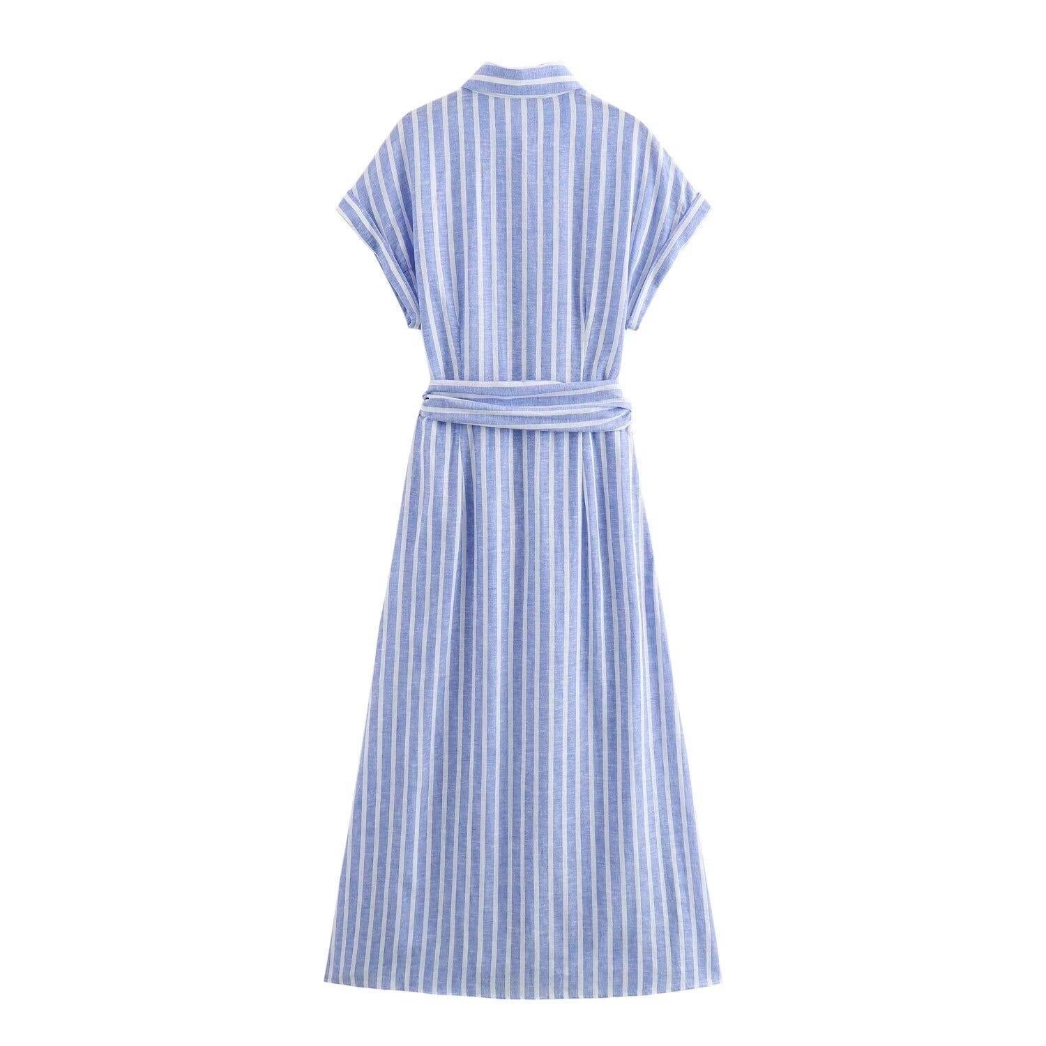 Women's Linen Blended Striped Picture Color Personality Dress