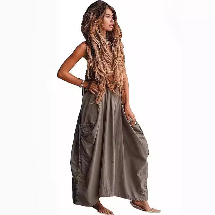 Women's Casual Drawstring Large Pocket Bohemian Loose Skirts