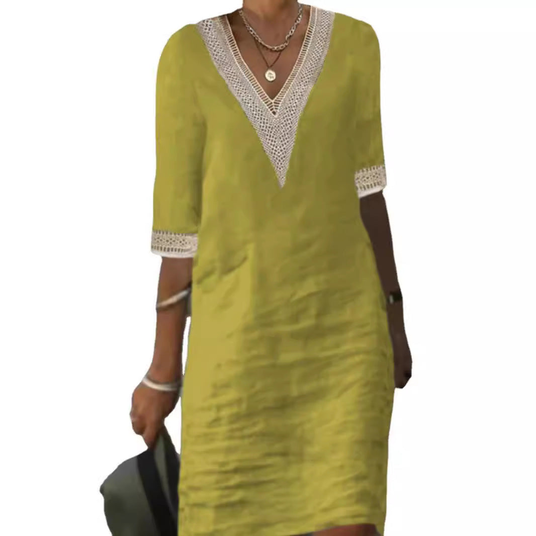 Women's Solid Color Cotton Linen Casual Dress