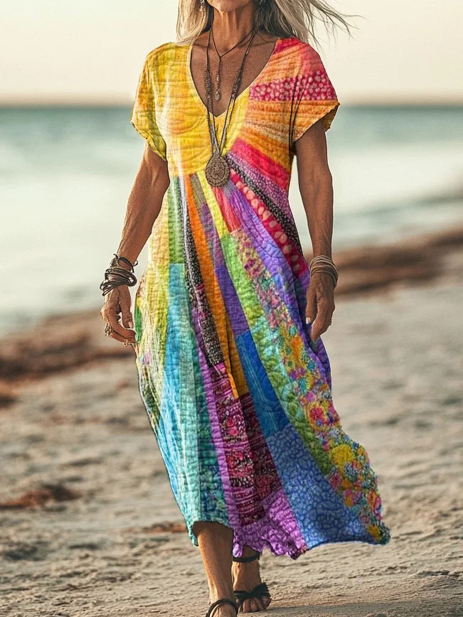 Women's Creative Floral Summer Sleeve Midi Dress