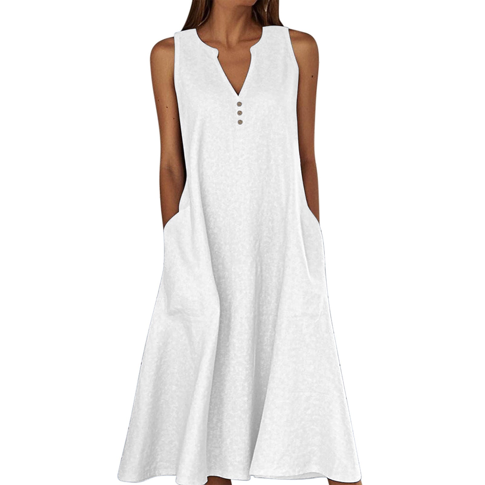 Women's Linen Ethnic Greek Sleeve Maxi Sleeveless Dress