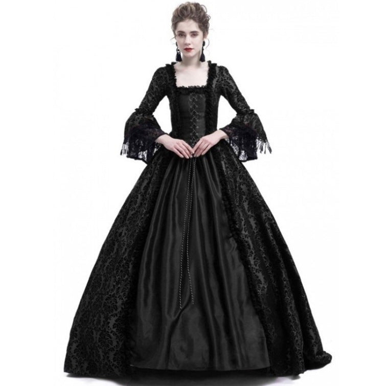 Vintage Court Printed Lace Stitching Flared Sleeve Plus Size