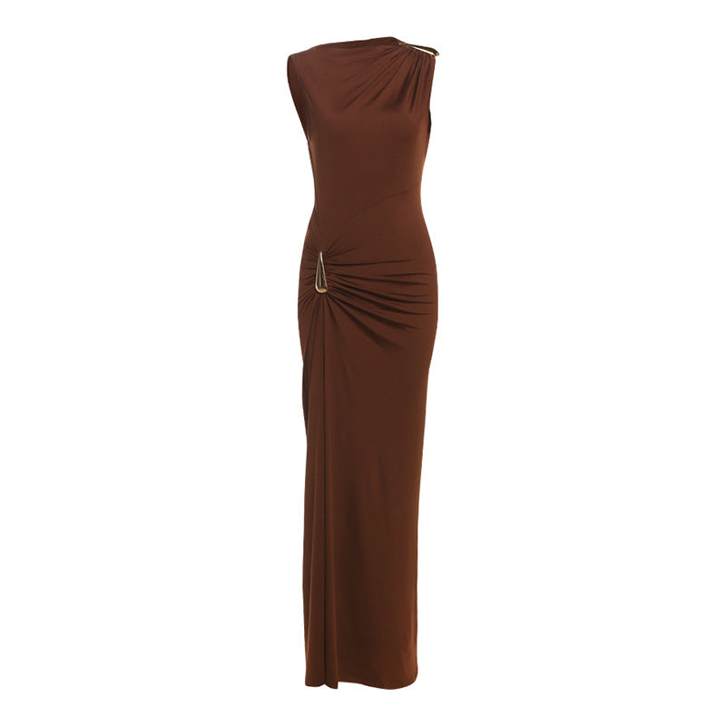 Women's Summer Fashion Sexy Slim Metal Decorative Sheath Dress