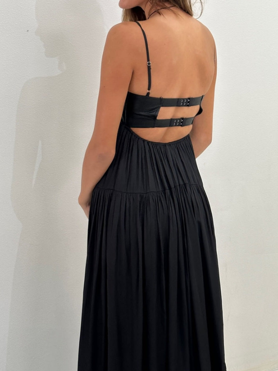 Women's Summer Sexy Backless Spaghetti Straps Leather Dress