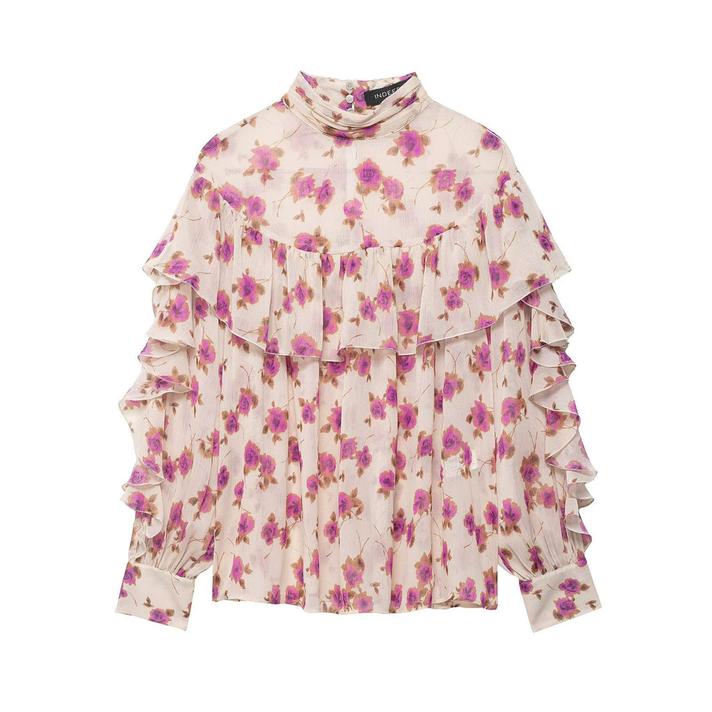 Women's Retro Style Printed Laminated Decoration Shirt Blouse