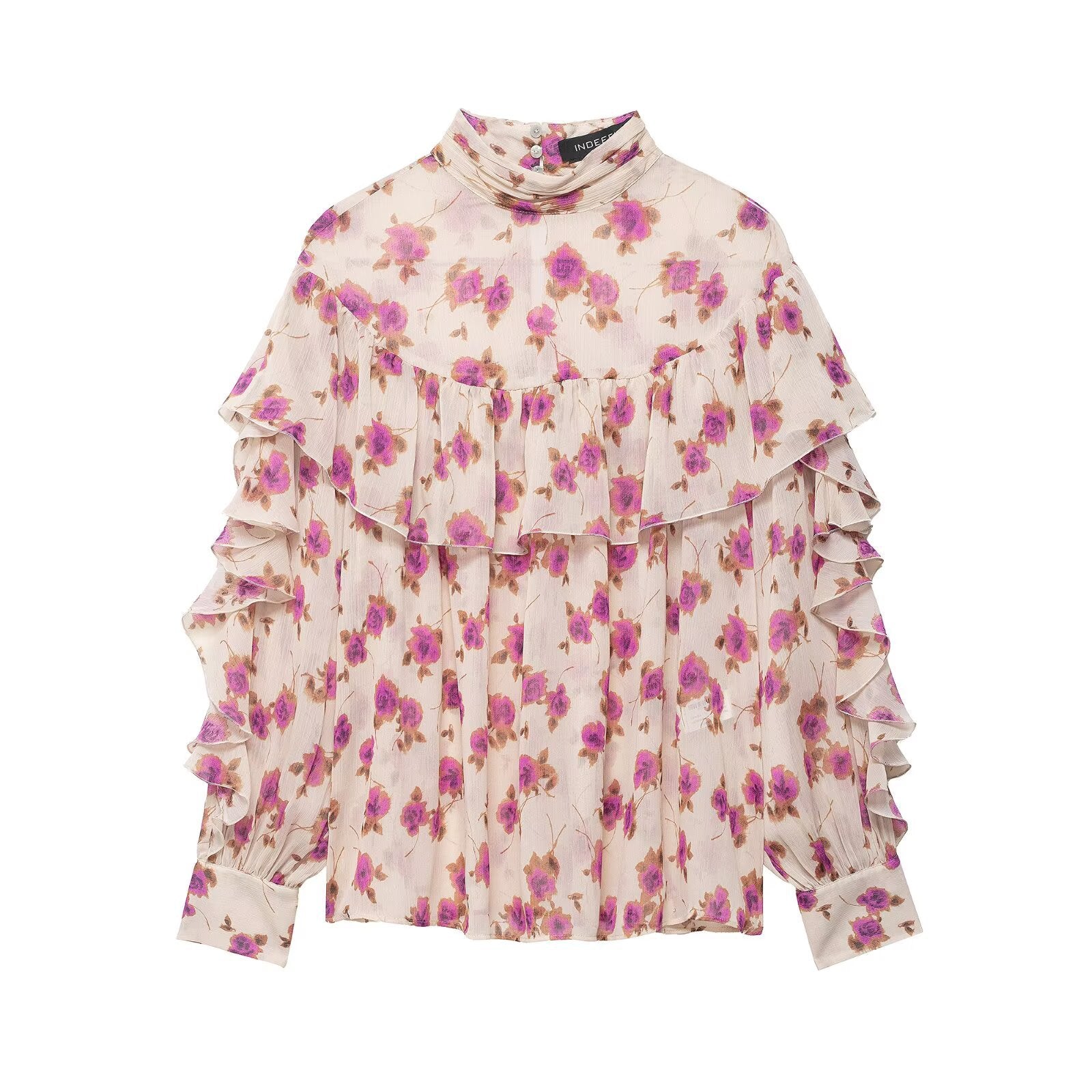 Women's Retro Style Printed Laminated Decoration Shirt Blouse