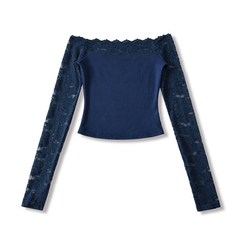 Classy Stylish Women's Lace Stitching Long-sleeved Women's T-shirt