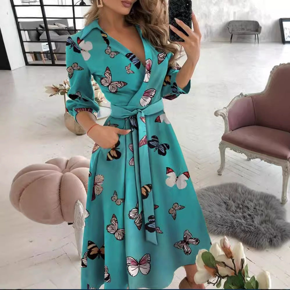 Women's Fashion Long Sleeve Printed Sheath Elegant Dress