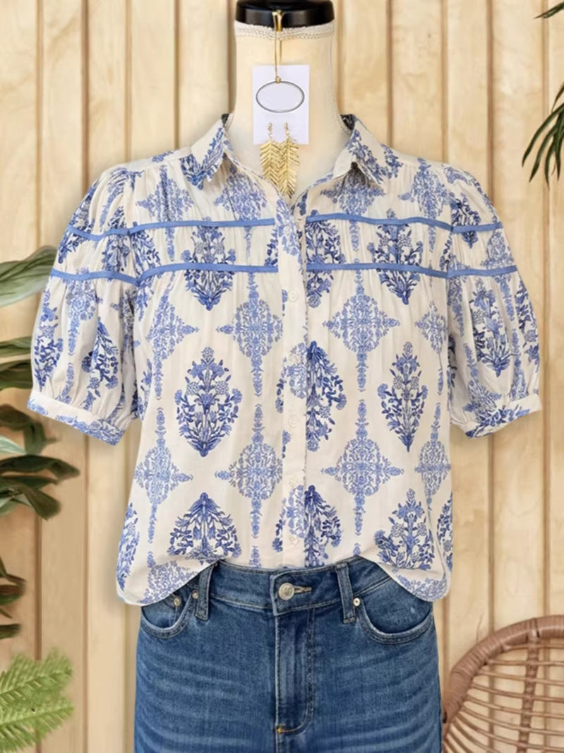 Graceful Women's Shirt Printed Floral Loose Blouse