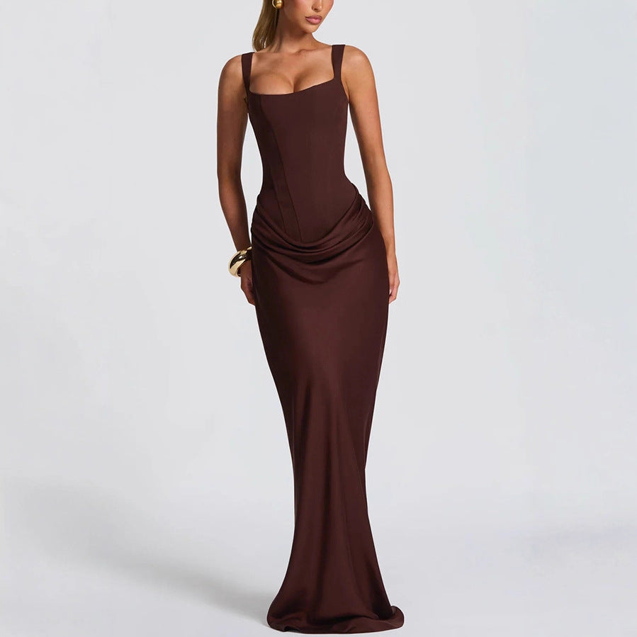 Fashion Shoulder Strap Sleeveless Back Waist Dress