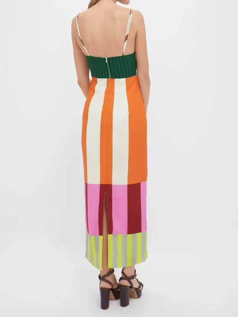 Women's Summer Striped Color Block Skinny Split Skirts