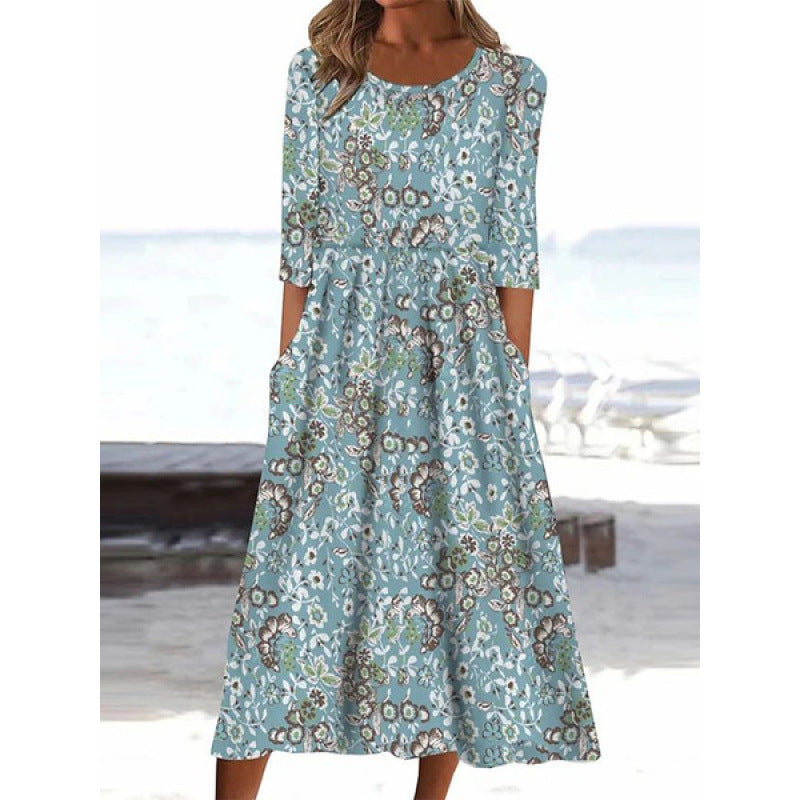 Women's Summer Casual Comfortable Round Neck Printed Dress