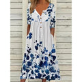 Women's Spring Printed Button Sleeve Pocket Dress