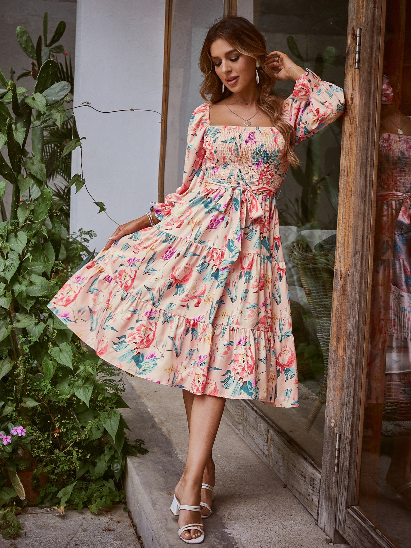Collar Flared Long Sleeve High Waist Dress