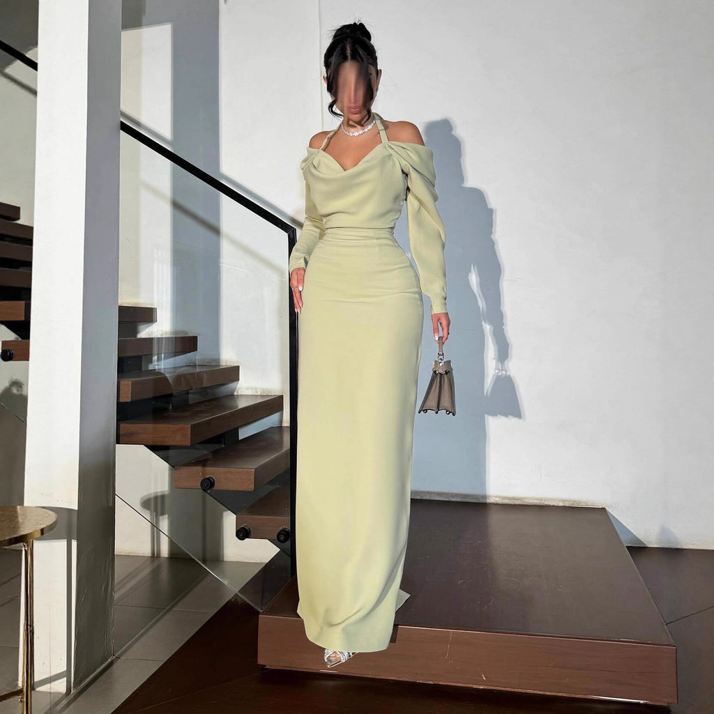 Elegant Sexy Sheath Halter Long Sleeve Dress