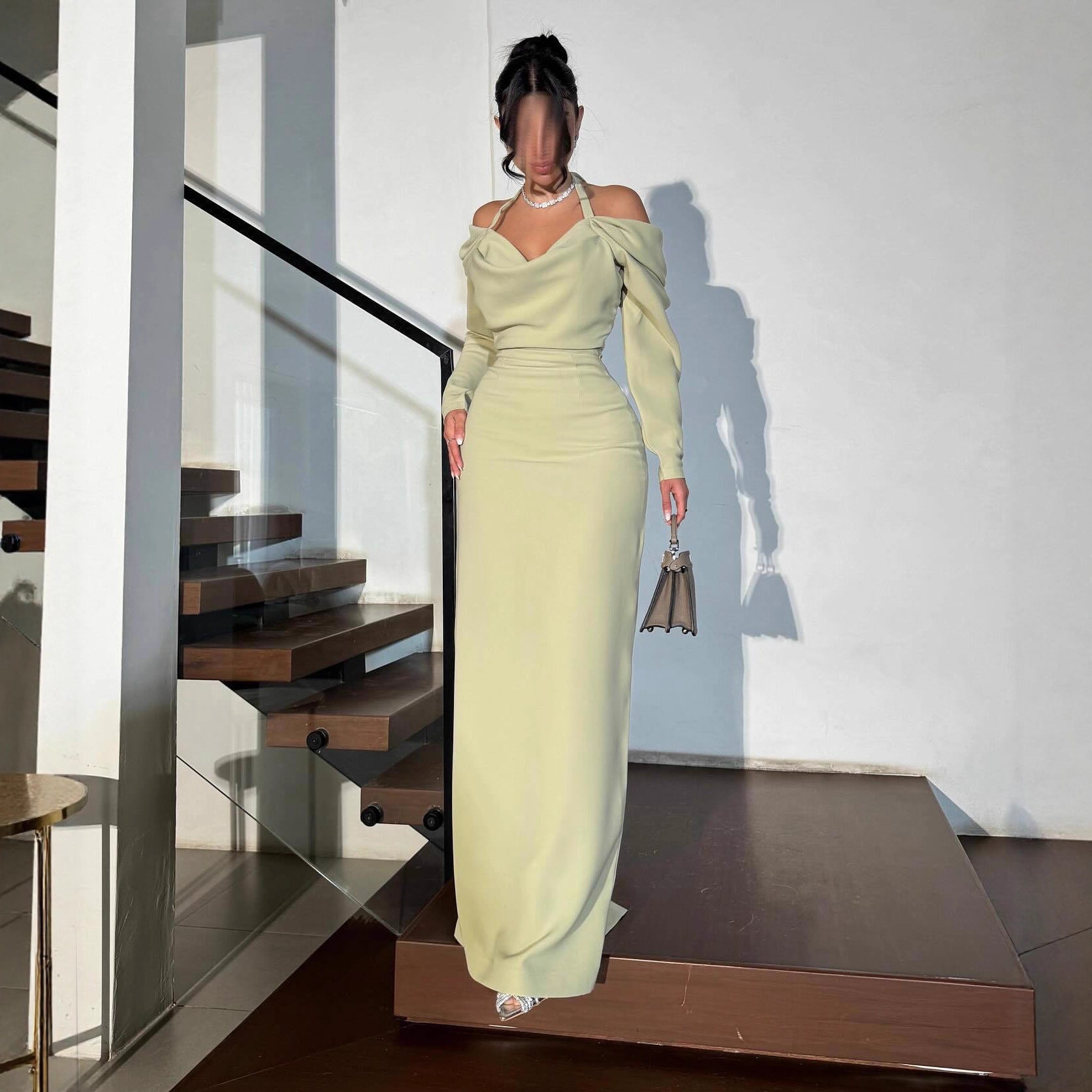 Elegant Sexy Sheath Halter Long Sleeve Dress