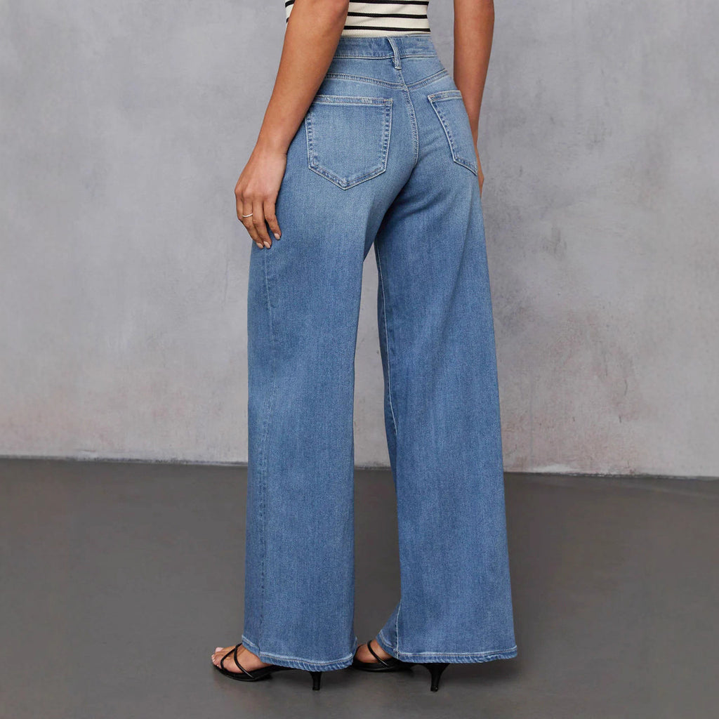 Women's Stretch Temperament Commute Wide Leg Washed Women's Jeans