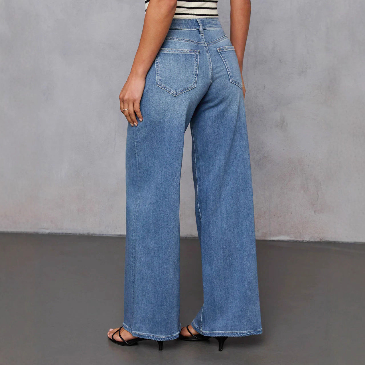 Women's Stretch Temperament Commute Wide Leg Washed Women's Jeans