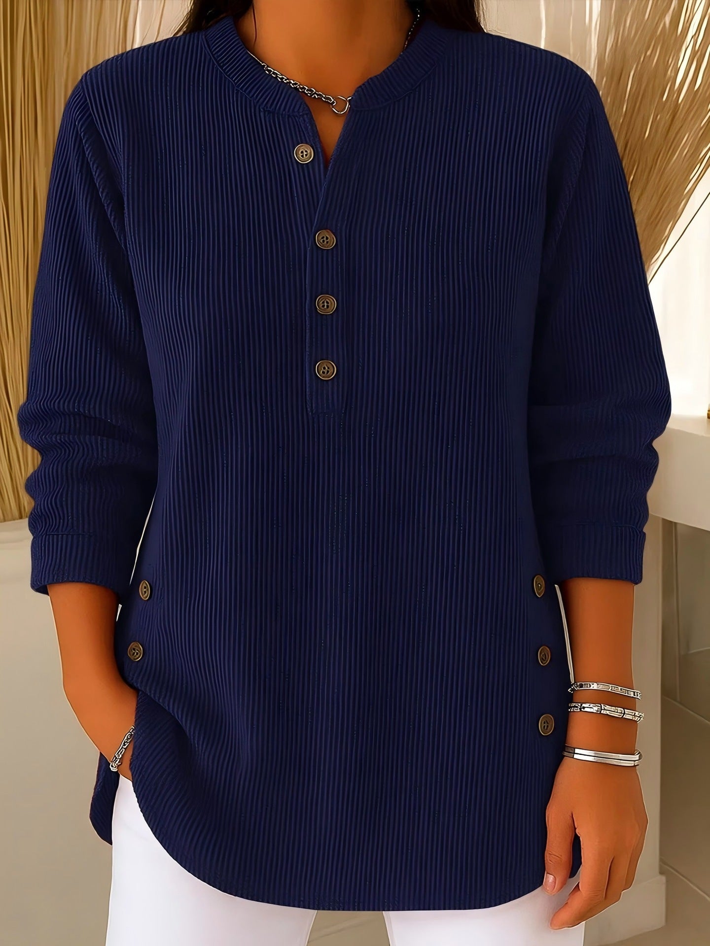 Women's Corduroy Solid Color Loose Casual Button Blouses