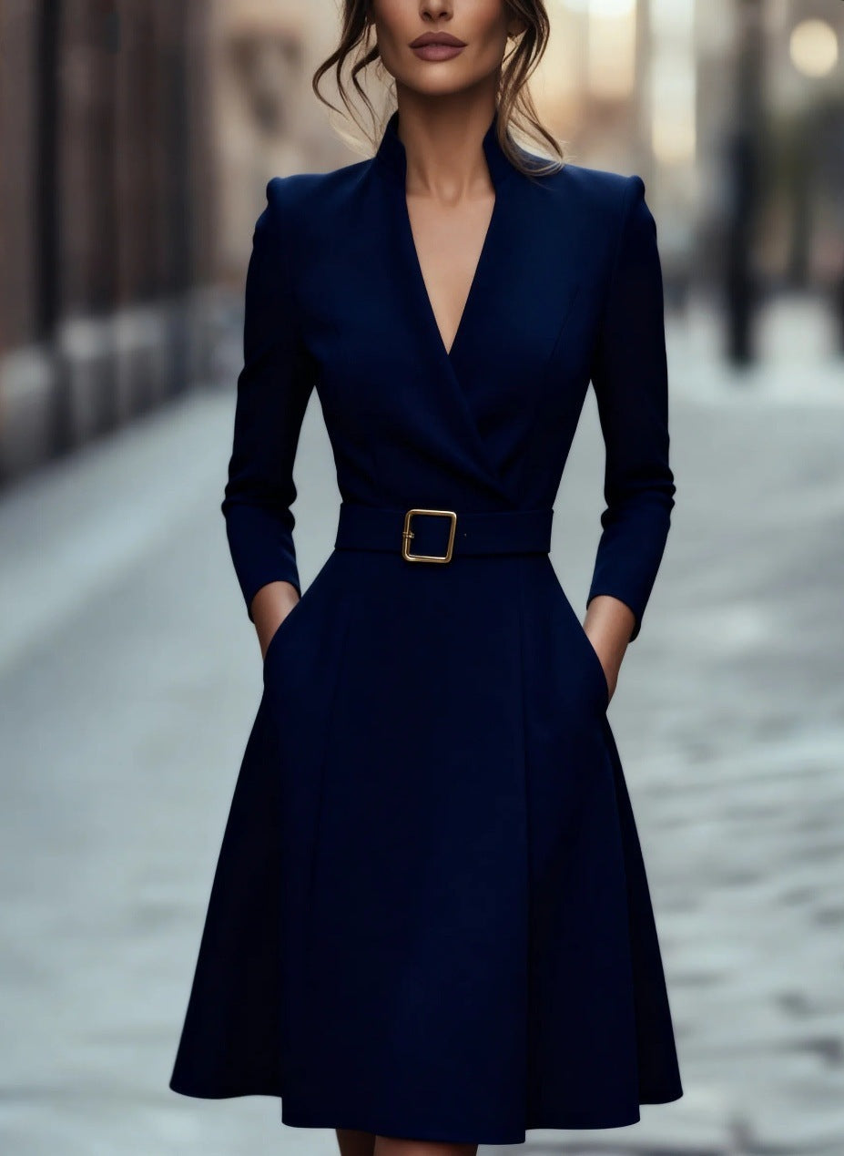 Women's Solid Color Waist Tight Swing Long Clothing