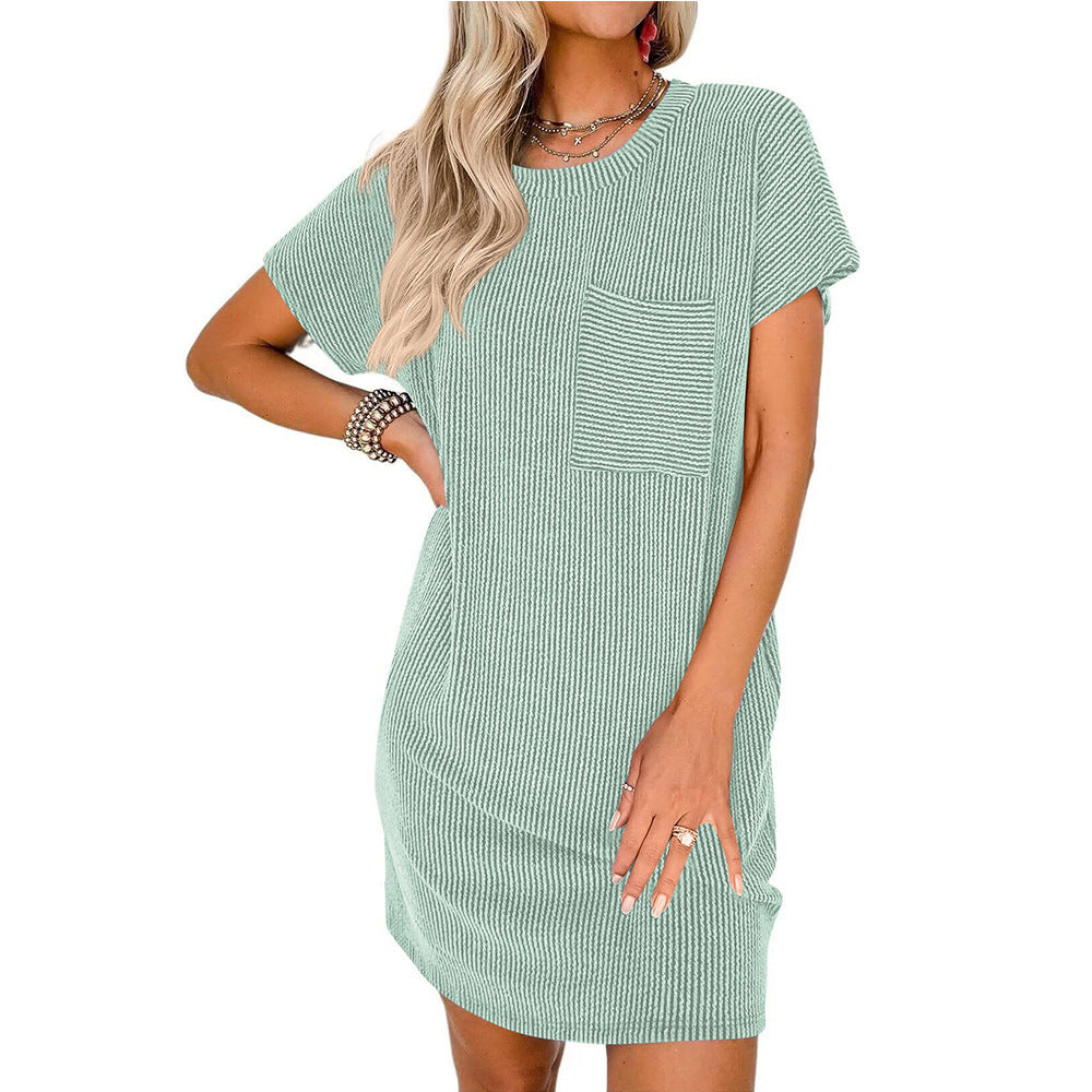Women's Casual Contrast Color Twist Strip Sleeve Dress