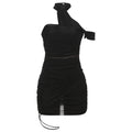 Pure Color Mesh Stitching Personality Street High Waist Figure Dress