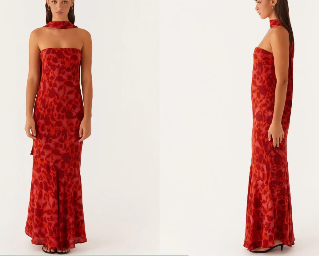 Graceful Satin Backless Tube Digital Printed Dress