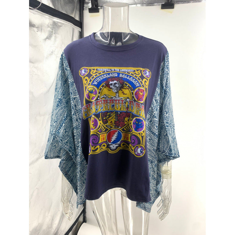 Women's Printed Round Neck Loose Casual Dolman Women's T-shirt