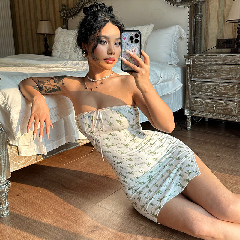 Women's Sweet Style Sexy Bandeau Sheath Tied Dress