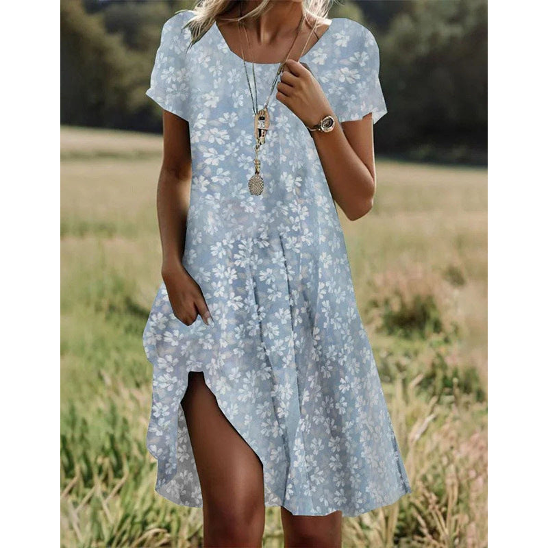 Summer Artistic Ethnic Style Scoop Mid-length Dress