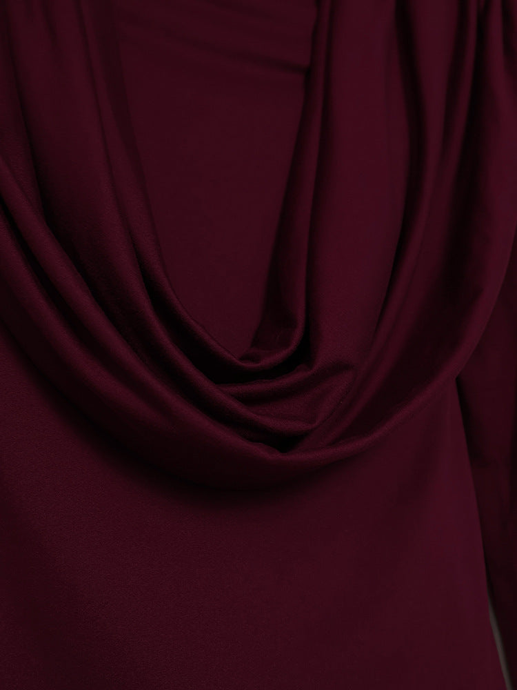 Women's Pleated Waist Tight Swing Collar Long-sleeved Beautiful Women's T-shirt