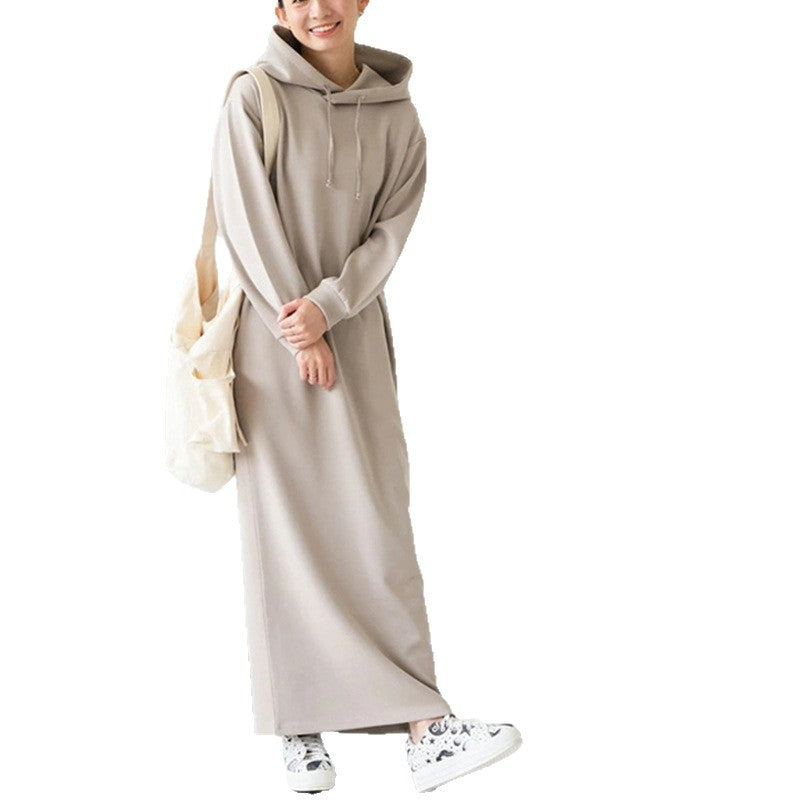 Women's Early Spring High-grade Small Hooded Solid Color Loose Dress