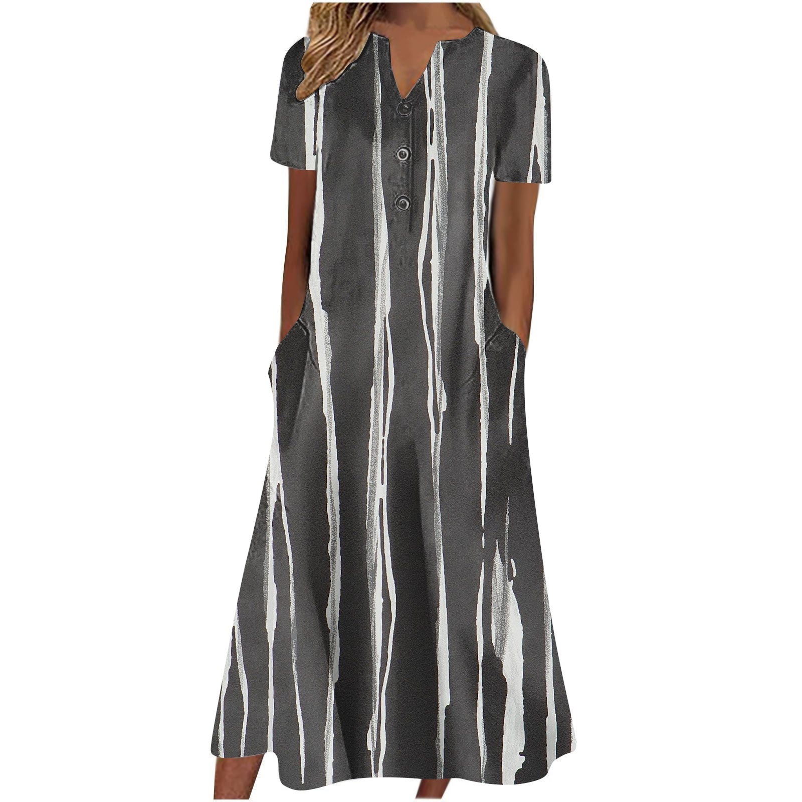 Summer Fashion Pocket Striped Sleeveless Casual Dress