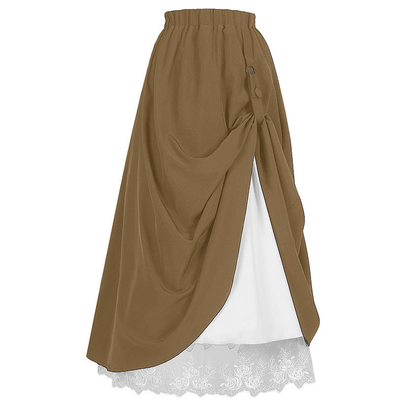 Women's Retro Style Nipped Waist Solid Color Activity Skirts