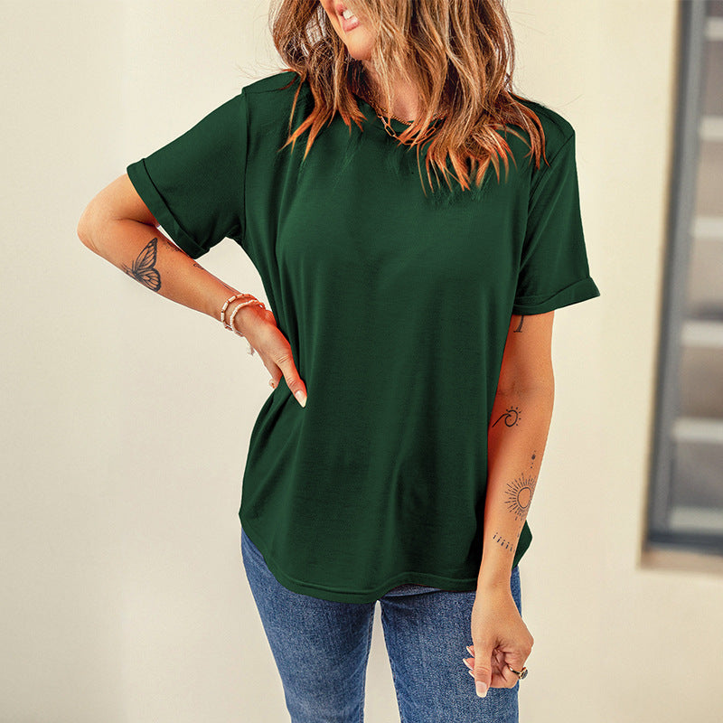 Women's Solid Color Casual Woman's Sleeve Pullover Round Tops