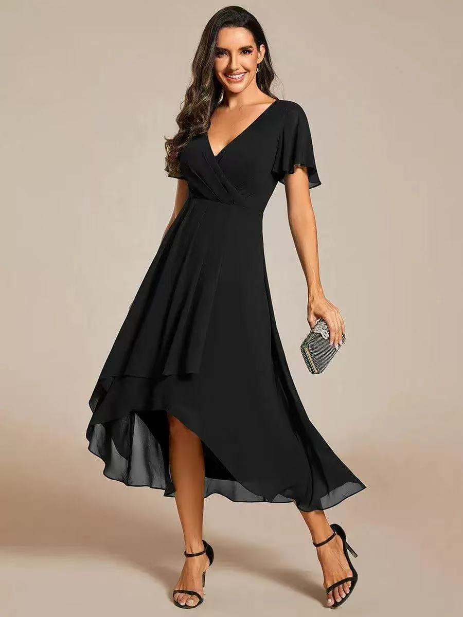 Summer Solid Color Ruffle Sleeve Chiffon Dress