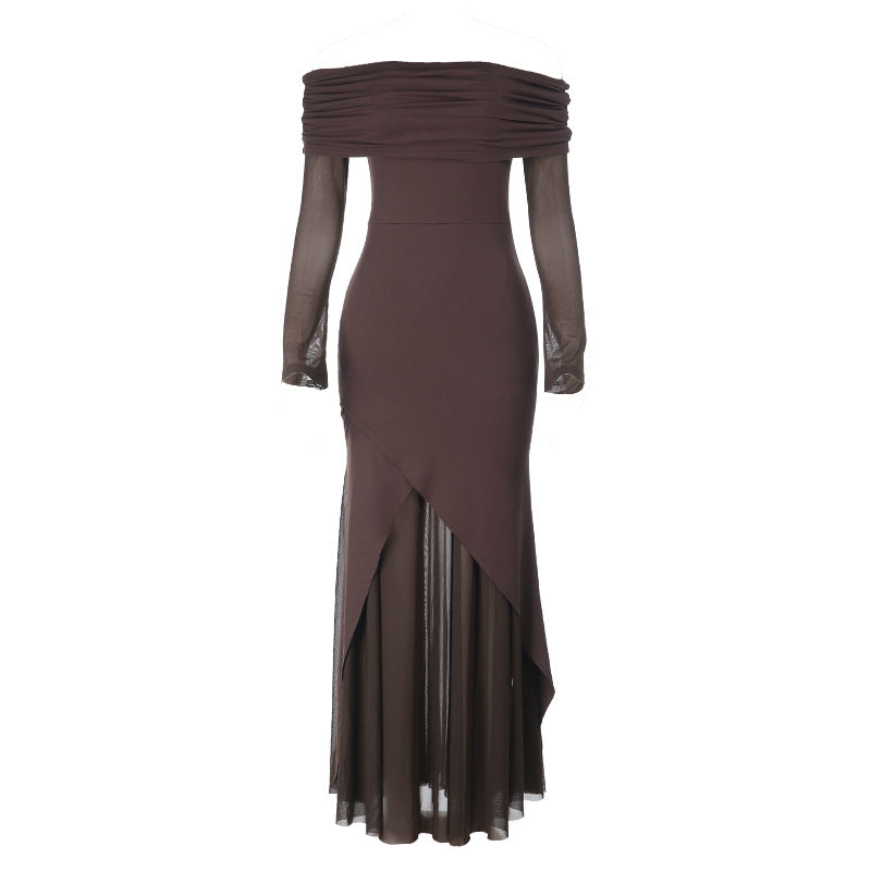 Versatile Autumn Swing Long Mesh Stitching Dress