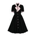 Women's Style Elegant Retro Contrast Color Bow Breasted Dress