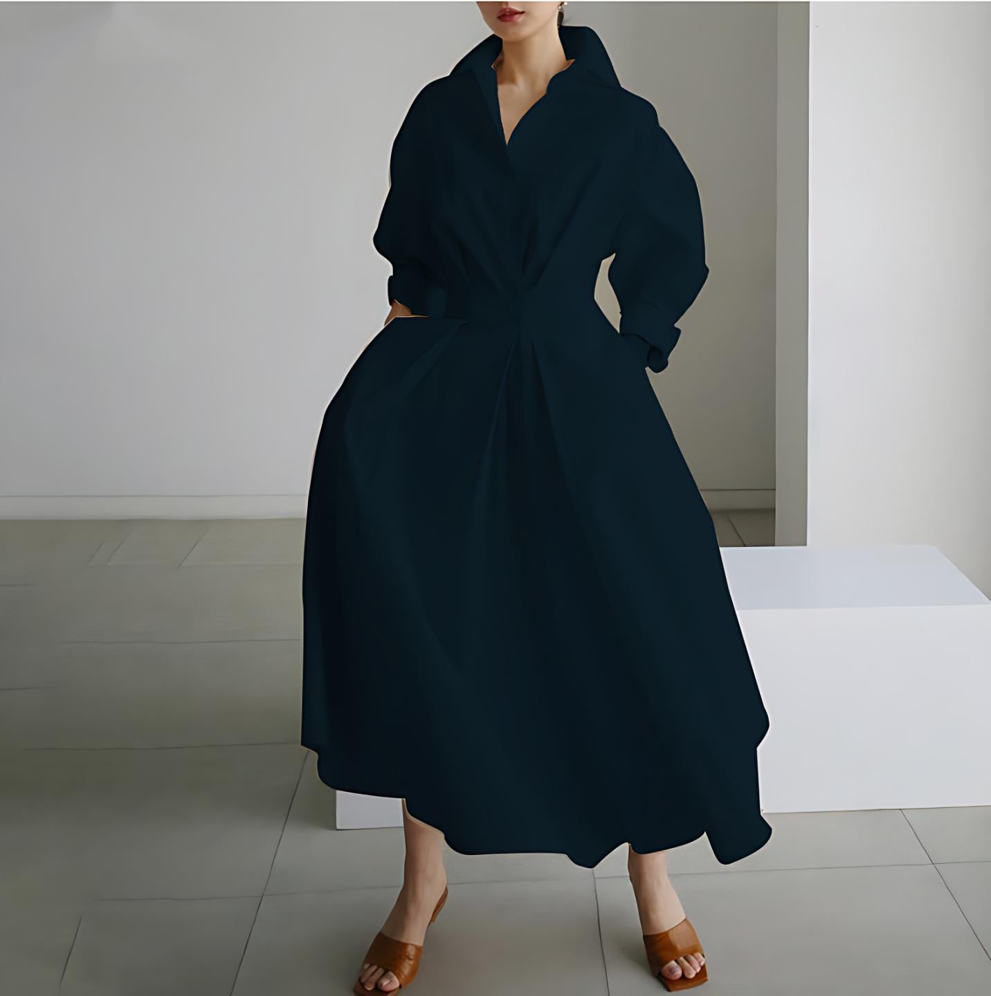 Commute Fashion Collar Lining Elastic Waist Dress