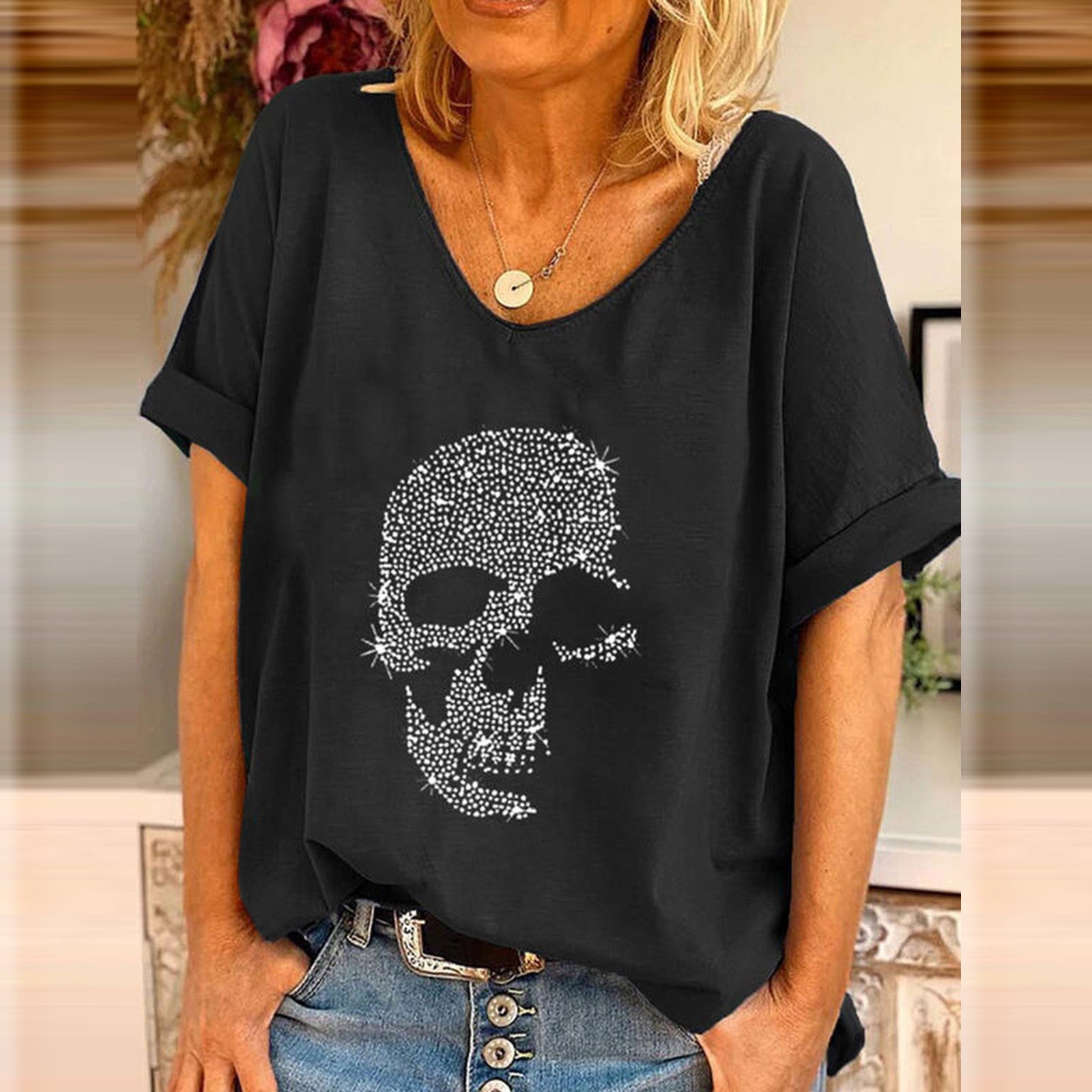 Women's Sleeve Large Loose Hot Bead Shorts