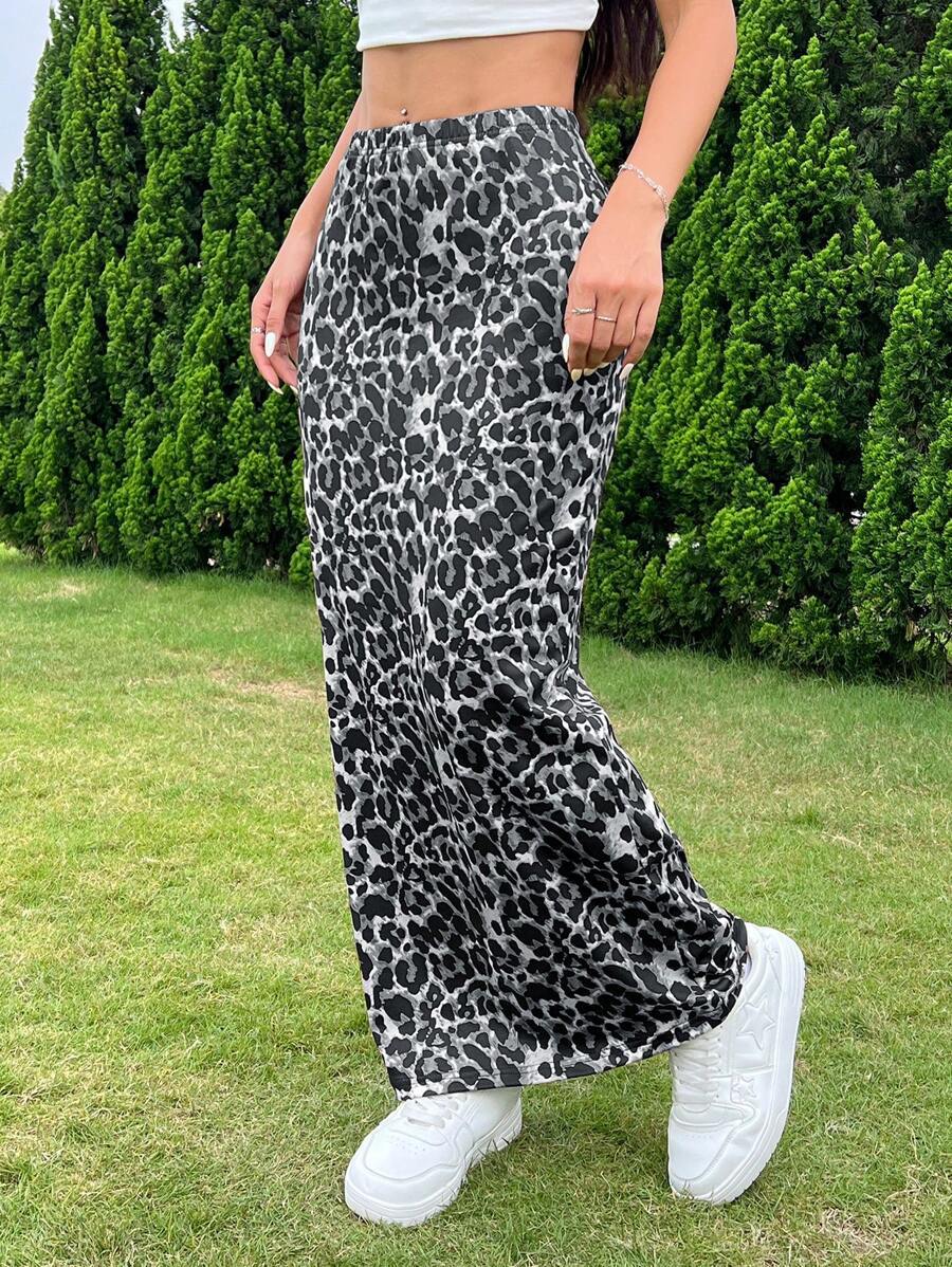Women's High Waist Long Leopard Print Knee-length Tight Skirts
