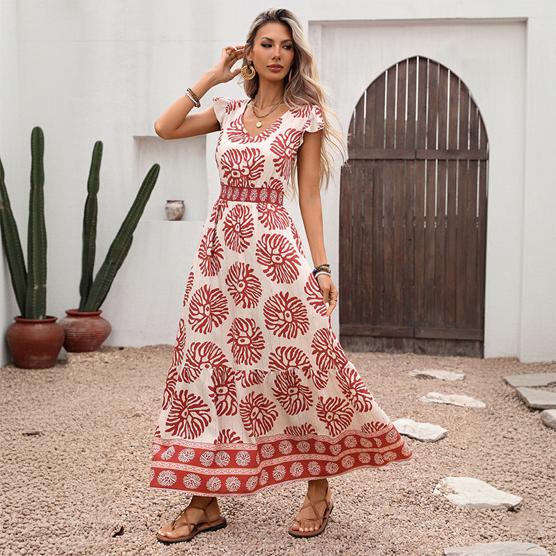 Women's Smocking Long Summer Positioning Printed For Dress