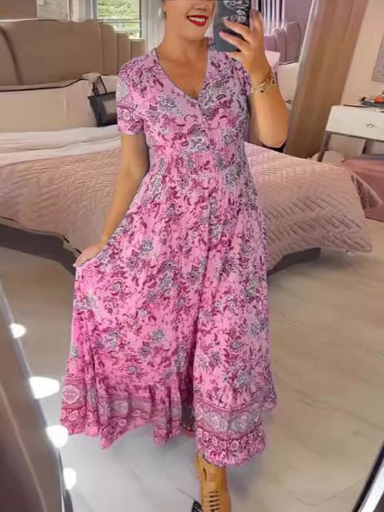 Women's High Elastic Printed Seaside Style Dress